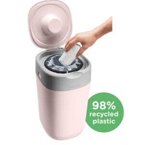 Cos scutece TOMMEE TIPPEE Sangenic Twist&Click Reciclabil, 28 scutece, roz-gri Cos scutece TOMMEE TIPPEE Sangenic Twist&Click Reciclabil, 28 scutece, roz-gri