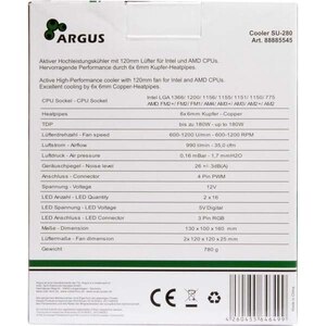 Cooler procesor INTER-TECH Argus SU-280 RGB, 2x120mm Cooler procesor INTER-TECH Argus SU-280 RGB, 2x120mm