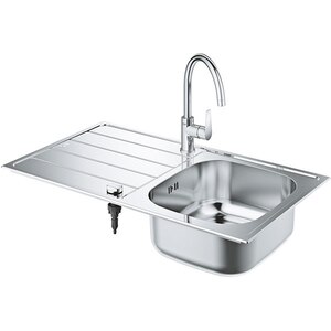 Pachet chiuveta GROHE 31562SD1, 1 cuva, picurator reversibil, inox + baterie Bau 3, argintiu Pachet chiuveta GROHE 31562SD1, 1 cuva, picurator reversibil, inox + baterie Bau 3, argintiu