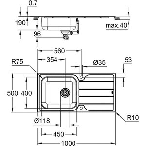 Chiuveta bucatarie GROHE 31563SD1, 1 cuva, picurator reversibil, inox, argintiu Chiuveta bucatarie GROHE 31563SD1, 1 cuva, picurator reversibil, inox, argintiu