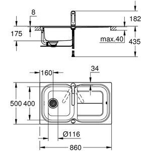 Pachet chiuveta GROHE K300 31563SD0, 1 cuva, picurator reversibil, inox satinat + baterie Eurosmart 33281002 Pachet chiuveta GROHE K300 31563SD0, 1 cuva, picurator reversibil, inox satinat + baterie Eurosmart 33281002