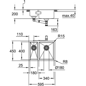 Chiuveta bucatarie GROHE 31576SD1, 1 1/2 cuve, inox, argintiu Chiuveta bucatarie GROHE 31576SD1, 1 1/2 cuve, inox, argintiu