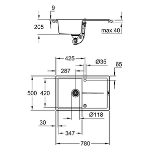 Chiuveta bucatarie GROHE K400 31639AP0, 1 cuva, picurator reversibil, compozit quartz, negru Chiuveta bucatarie GROHE K400 31639AP0, 1 cuva, picurator reversibil, compozit quartz, negru