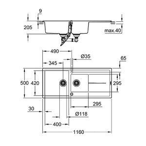 Chiuveta bucatarie GROHE K400 31643AP0, 2 cuve, picurator reversibil, compozit quartz, negru Chiuveta bucatarie GROHE K400 31643AP0, 2 cuve, picurator reversibil, compozit quartz, negru