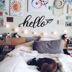 Decoratiune perete Hello Metal, 85 x 31 cm, metal, negru Decoratiune perete Hello Metal, 85 x 31 cm, metal, negru