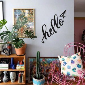 Decoratiune perete Hello Metal, 85 x 31 cm, metal, negru Decoratiune perete Hello Metal, 85 x 31 cm, metal, negru