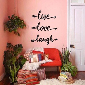 Decoratiune perete Live Love Laugh, 55 x 20 cm, metal, negru Decoratiune perete Live Love Laugh, 55 x 20 cm, metal, negru