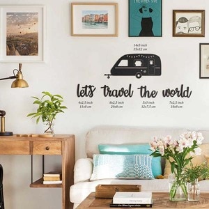 Decoratiune perete Let's Travel The World, 20 x 8 cm, metal, negru Decoratiune perete Let's Travel The World, 20 x 8 cm, metal, negru