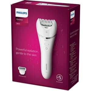 Epilator PHILIPS Series 8000 BRE710/00, 32 pensete, 2 viteze, 5 accesorii, Wet&Dry, acumulator, alb Epilator PHILIPS Series 8000 BRE710/00, 32 pensete, 2 viteze, 5 accesorii, Wet&Dry, acumulator, alb