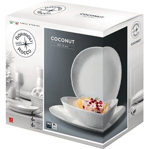 Set de masa BORMIOLI Coconut, 18 piese, opal, alb Set de masa BORMIOLI Coconut, 18 piese, opal, alb