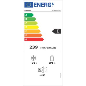 Frigider cu doua usi HISENSE RT488N4DC2, NoFrost Plus, 381 l, H 172 cm, clasa E, argintiu Frigider cu doua usi HISENSE RT488N4DC2, NoFrost Plus, 381 l, H 172 cm, clasa E, argintiu