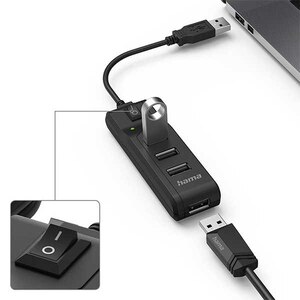 Hub USB HAMA 200118, USB 2.0, comutator switch, negru Hub USB HAMA 200118, USB 2.0, comutator switch, negru