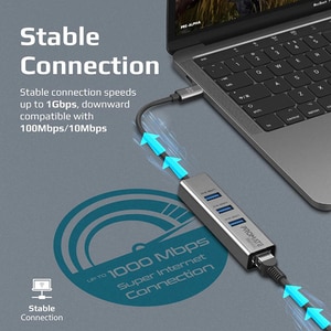Hub USB Type-C PROMATE GigaHub-C, USB 3.0, Ethernet, negru Hub USB Type-C PROMATE GigaHub-C, USB 3.0, Ethernet, negru