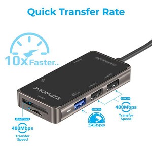 Hub USB Type-C 7in1 PROMATE PrimeHub-Lite, USB 3.0, HDMI, SD/MicroSD, negru Hub USB Type-C 7in1 PROMATE PrimeHub-Lite, USB 3.0, HDMI, SD/MicroSD, negru