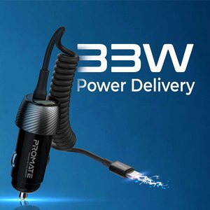 Incarcator auto PROMATE PowerDrive-33PDC, 1xUSB-A, 1xUSB-C Power Delivery 33W, negru Incarcator auto PROMATE PowerDrive-33PDC, 1xUSB-A, 1xUSB-C Power Delivery 33W, negru