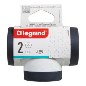 Adaptor priza LEGRAND L694522, 2 prize, 2 x USB, alb-gri inchis Adaptor priza LEGRAND L694522, 2 prize, 2 x USB, alb-gri inchis