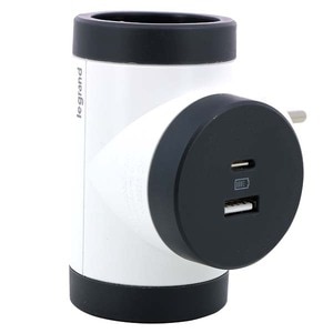 Adaptor priza LEGRAND L694522, 2 prize, 2 x USB, alb-gri inchis Adaptor priza LEGRAND L694522, 2 prize, 2 x USB, alb-gri inchis