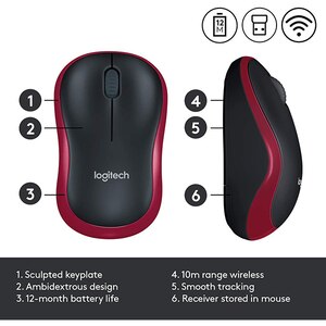 Mouse Wireless LOGITECH M185, 1000 dpi, rosu Mouse Wireless LOGITECH M185, 1000 dpi, rosu