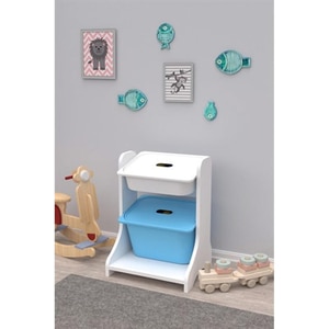 Dulap cutii depozitare OLIVYA, 44 x 35 x 60 cm, alb-albastru, 2 cutii Dulap cutii depozitare OLIVYA, 44 x 35 x 60 cm, alb-albastru, 2 cutii