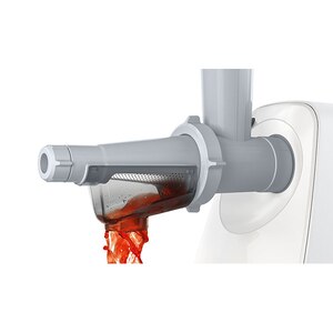 Masina de tocat carne BOSCH SmartPower MFW2515W, 1.7kg/min, 1500W, accesoriu carnati/suc de rosii, alb-gri Masina de tocat carne BOSCH SmartPower MFW2515W, 1.7kg/min, 1500W, accesoriu carnati/suc de rosii, alb-gri