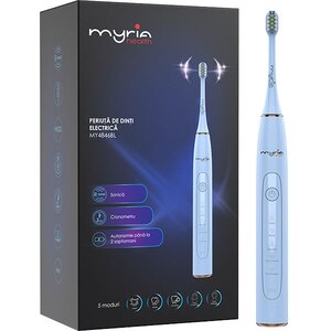Periuta de dinti electrica MYRIA MY4846BL, 40000 miscari/minut, 5 programe, 3 capete, albastru Periuta de dinti electrica MYRIA MY4846BL, 40000 miscari/minut, 5 programe, 3 capete, albastru