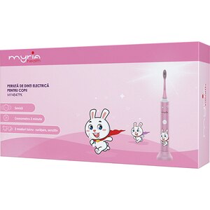 Periuta de dinti electrica copii MYRIA MY4847PK, 31000 miscari/minut, 2 programe, 2 capete, roz Periuta de dinti electrica copii MYRIA MY4847PK, 31000 miscari/minut, 2 programe, 2 capete, roz