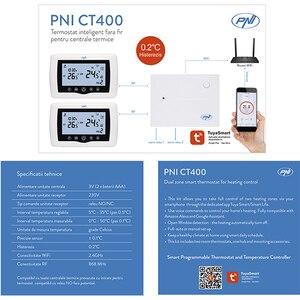 Termostat smart PNI CT400, Wi-Fi, control 2 zone, alb Termostat smart PNI CT400, Wi-Fi, control 2 zone, alb