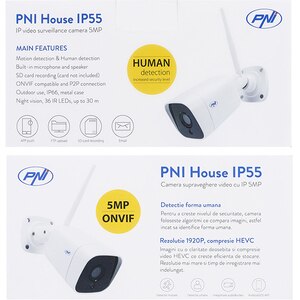 Camera IP Wireless PNI IP55, Ultra HD 1920p, IR, Night Vision, alb Camera IP Wireless PNI IP55, Ultra HD 1920p, IR, Night Vision, alb