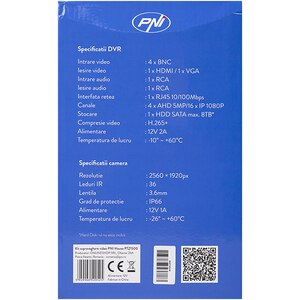 Kit supraveghere video PNI House PTZ1500, 4 camere UHD 1920p, DVR, 4 canale, alb-negru Kit supraveghere video PNI House PTZ1500, 4 camere UHD 1920p, DVR, 4 canale, alb-negru