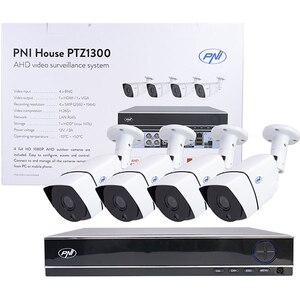 Kit supraveghere PNI House PTZ1300, 4 camere Full HD, NVR, 8 canale, alb-negru Kit supraveghere PNI House PTZ1300, 4 camere Full HD, NVR, 8 canale, alb-negru