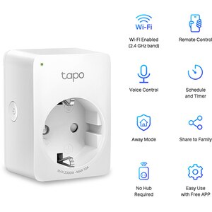Priza inteligenta TP-LINK Tapo P100, Wi-Fi, 2300W, 10A, alb Priza inteligenta TP-LINK Tapo P100, Wi-Fi, 2300W, 10A, alb