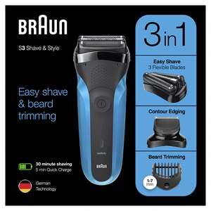 Aparat de ras BRAUN Series 3 Shave&Style 310BT, acumulator, autonomie 30 min, albastru-negru Aparat de ras BRAUN Series 3 Shave&Style 310BT, acumulator, autonomie 30 min, albastru-negru