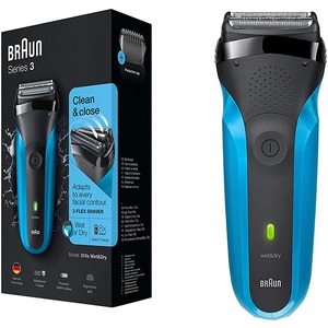 Aparat de ras BRAUN Series 3 310WD, acumulator, autonomie 50 min, Sistem de taiere cu actiune tripla, negru-albastru Aparat de ras BRAUN Series 3 310WD, acumulator, autonomie 50 min, Sistem de taiere cu actiune tripla, negru-albastru