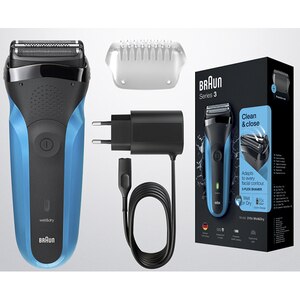 Aparat de ras BRAUN Series 3 310WD, acumulator, autonomie 50 min, Sistem de taiere cu actiune tripla, negru-albastru Aparat de ras BRAUN Series 3 310WD, acumulator, autonomie 50 min, Sistem de taiere cu actiune tripla, negru-albastru