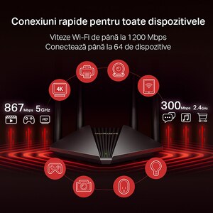Router Wireless Gigabit MERCUSYS MR30G AC1200, Dual-Band 300 + 867 Mbps, negru Router Wireless Gigabit MERCUSYS MR30G AC1200, Dual-Band 300 + 867 Mbps, negru