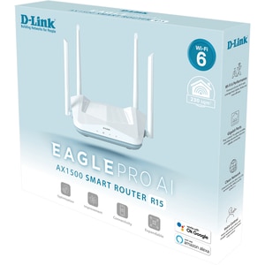 Router Wireless Gigabit D-LINK Eagle Pro AI R15 AX1500, WI-Fi 6, Dual-Band 300 + 1201 Mbps, alb Router Wireless Gigabit D-LINK Eagle Pro AI R15 AX1500, WI-Fi 6, Dual-Band 300 + 1201 Mbps, alb