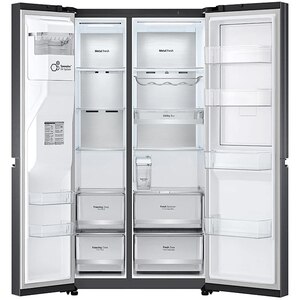Side by Side LG GSJV91MCAE, Total No Frost, 635 l, H 179 cm, Clasa E, Dozator apa UVnano, DoorCooling+, ThinQ, negru Side by Side LG GSJV91MCAE, Total No Frost, 635 l, H 179 cm, Clasa E, Dozator apa UVnano, DoorCooling+, ThinQ, negru