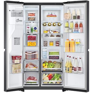 Side by Side LG GSJV91MCAE, Total No Frost, 635 l, H 179 cm, Clasa E, Dozator apa UVnano, DoorCooling+, ThinQ, negru Side by Side LG GSJV91MCAE, Total No Frost, 635 l, H 179 cm, Clasa E, Dozator apa UVnano, DoorCooling+, ThinQ, negru