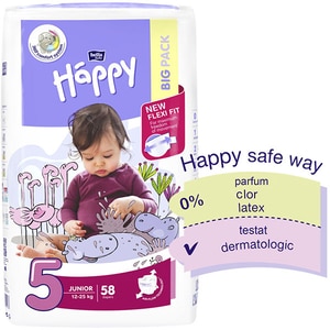 Scutece HAPPY Junior nr 5, Unisex, 12-25 kg, 58 buc Scutece HAPPY Junior nr 5, Unisex, 12-25 kg, 58 buc