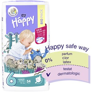 Scutece HAPPY Junior Extra nr 6, Unisex, 16+ kg, 54 buc Scutece HAPPY Junior Extra nr 6, Unisex, 16+ kg, 54 buc