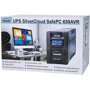 Unitate UPS SILVERCLOUD SafePC 650AVR, 600VA, AVR, Schuko Unitate UPS SILVERCLOUD SafePC 650AVR, 600VA, AVR, Schuko