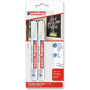 Set marker pentru sticla EDDING 4095, creta lichida pe baza de apa, 2-3 mm, 2 buc, alb Set marker pentru sticla EDDING 4095, creta lichida pe baza de apa, 2-3 mm, 2 buc, alb