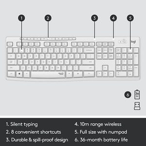 Kit tastatura si mouse Wireless LOGITECH MK295 Silent, USB, alb Kit tastatura si mouse Wireless LOGITECH MK295 Silent, USB, alb