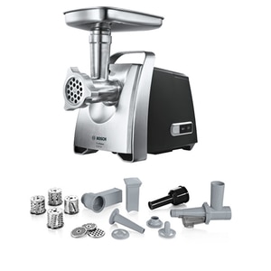 Masina de tocat carne BOSCH ProPower MFW68660, 4.3kg/min, 2200W, accesoriu carnati/suc de rosii/kebbe, argintiu-negru Masina de tocat carne BOSCH ProPower MFW68660, 4.3kg/min, 2200W, accesoriu carnati/suc de rosii/kebbe, argintiu-negru