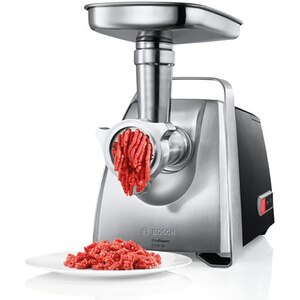 Masina de tocat carne BOSCH ProPower MFW68660, 4.3kg/min, 2200W, accesoriu carnati/suc de rosii/kebbe, argintiu-negru Masina de tocat carne BOSCH ProPower MFW68660, 4.3kg/min, 2200W, accesoriu carnati/suc de rosii/kebbe, argintiu-negru