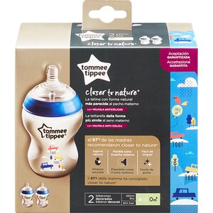 Set biberoane TOMMEE TIPPEE: 2 biberoane 260ml, flux lent, 0 luni +, albastru - transparent Set biberoane TOMMEE TIPPEE: 2 biberoane 260ml, flux lent, 0 luni +, albastru - transparent