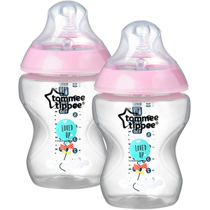 Set biberoane TOMMEE TIPPEE: 2 biberoane 260ml, flux lent, 0 luni+, roz-transparent Set biberoane TOMMEE TIPPEE: 2 biberoane 260ml, flux lent, 0 luni+, roz-transparent