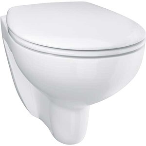Set vas WC GROHE Bau Ceramic 39351000, montaj suspendat, evacuare orizontala, cu capac, alb Set vas WC GROHE Bau Ceramic 39351000, montaj suspendat, evacuare orizontala, cu capac, alb