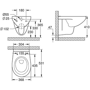 Vas WC GROHE Bau Ceramic 39427000, montaj suspendat, evacuare orizontala, alb Vas WC GROHE Bau Ceramic 39427000, montaj suspendat, evacuare orizontala, alb