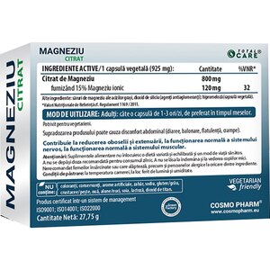 Supliment Magneziu Citrat, 30 capsule, COSMO PHARM Supliment Magneziu Citrat, 30 capsule, COSMO PHARM